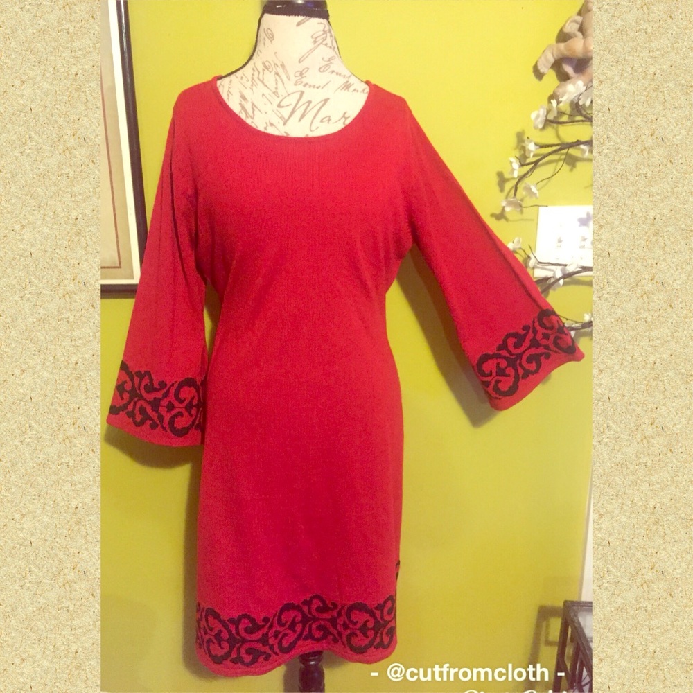 WOMENS Flare-armed Red & Black Dress